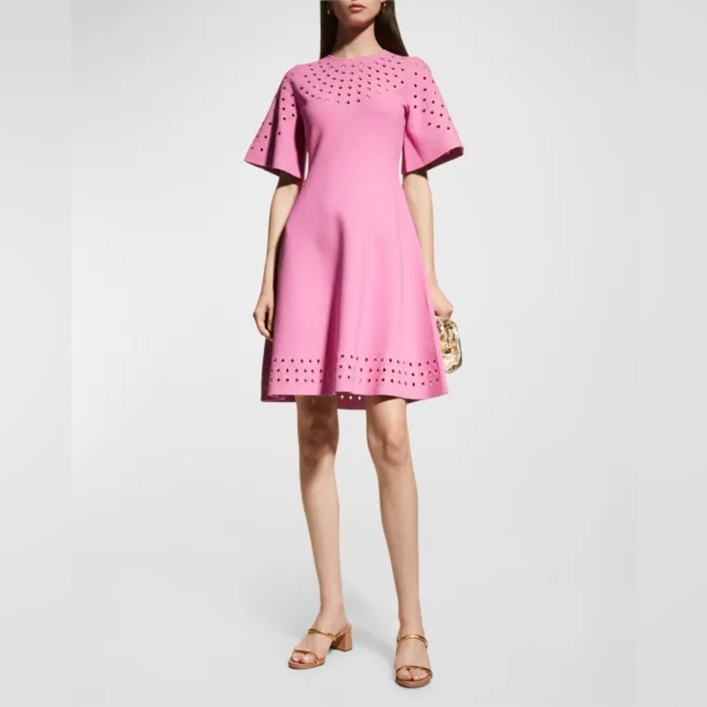 LelaRose Pink Eyelet Fit and Flare Dress